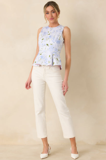 Prosperina Sabine Blue & Pink Cotton Reversible Peplum Top