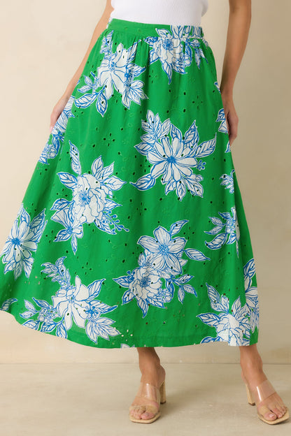 Just One of Those Days Green & White Floral Cotton Maxi Skirt