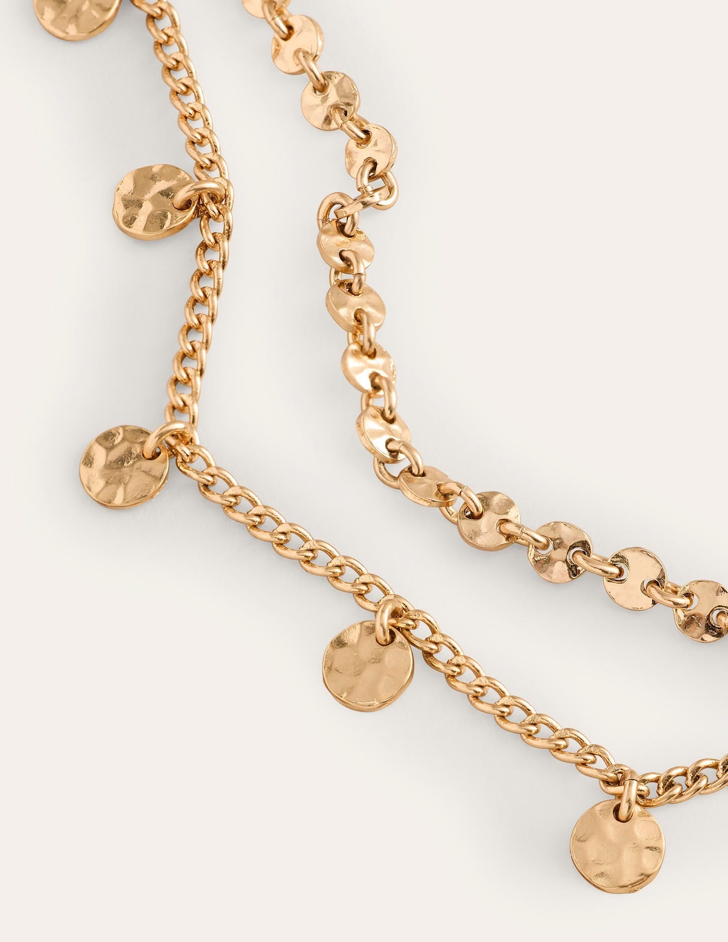 Hammered Disk Layered Necklace-Gold Colour
