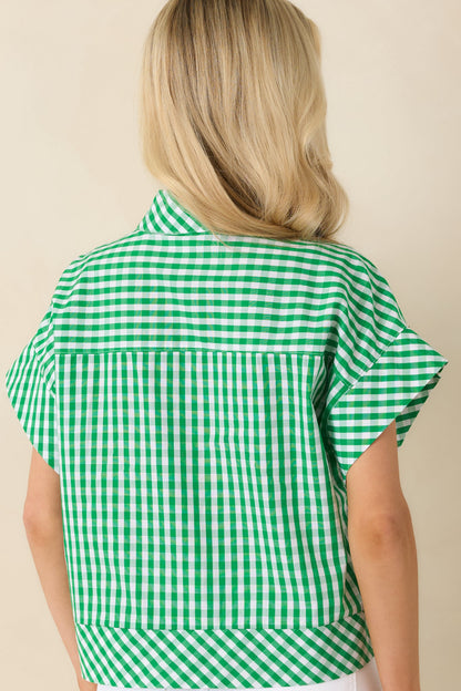 Clubhouse Cutie Green Gingham Cotton Cropped Top