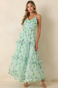 ASTR The Label Ayanna Green Floral Ruffle Maxi Dress