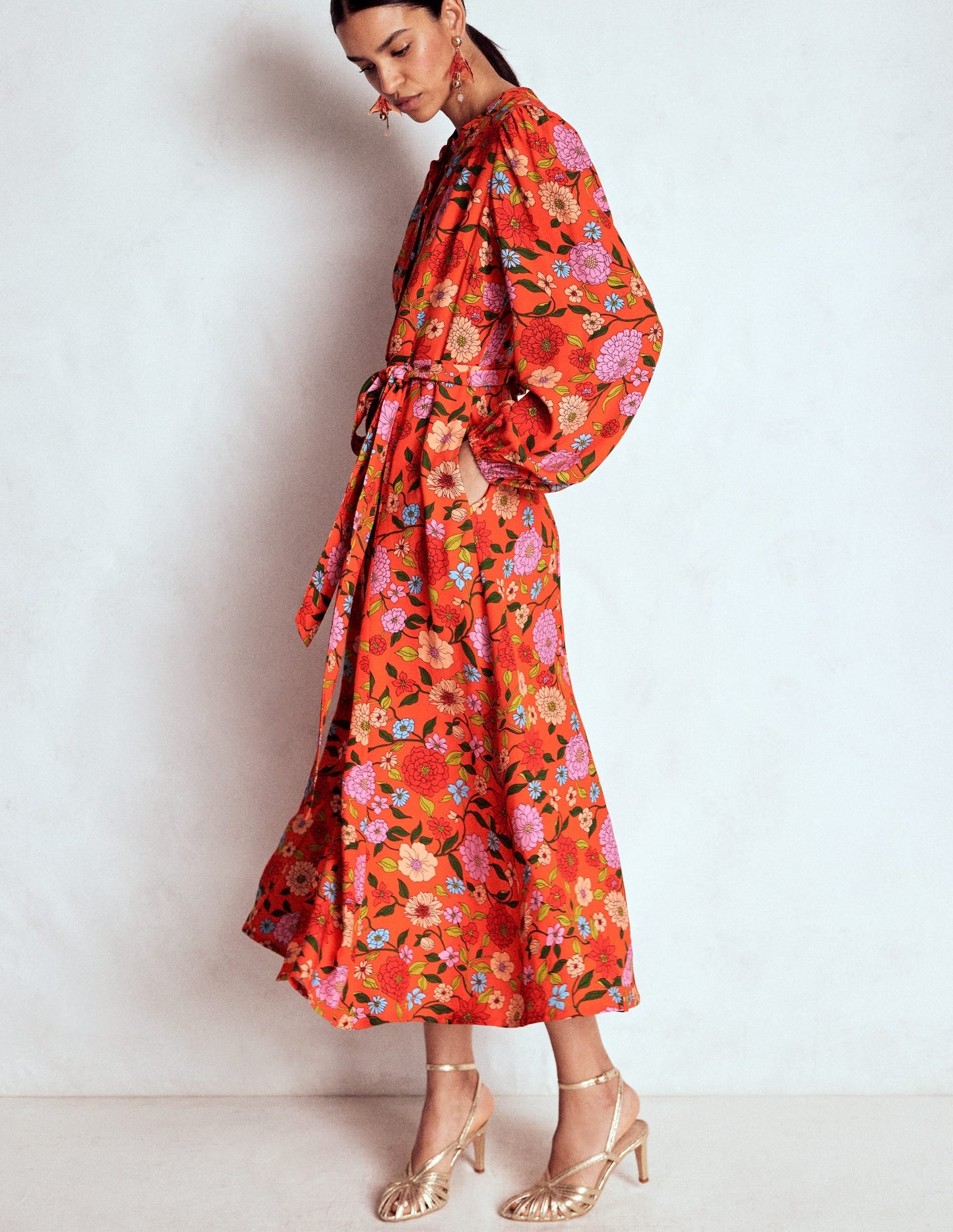 Mae Occasion Maxi Shirt Dress-Firecracker Red, Dahlia Trail