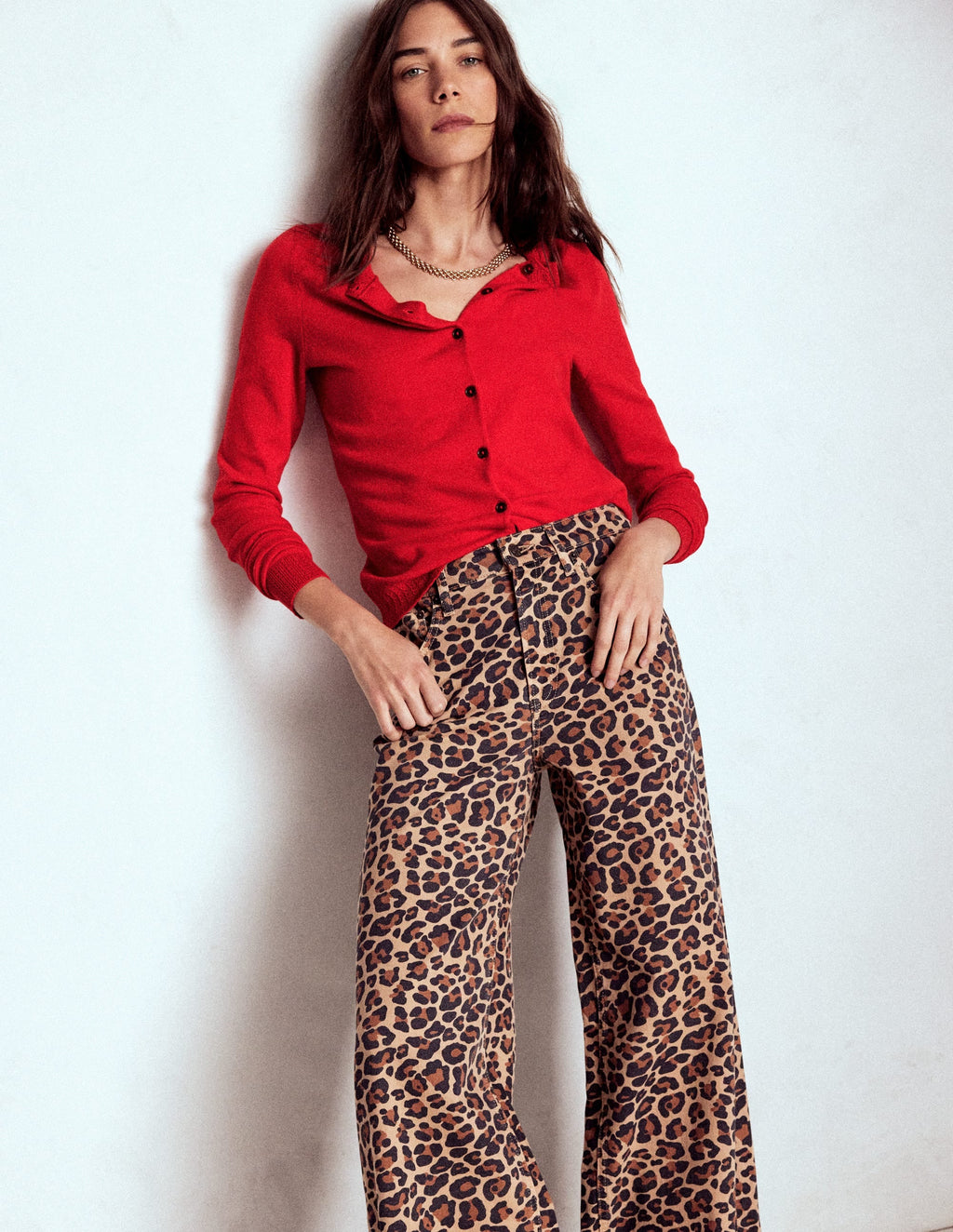 Emilia Cotton Crew Cardigan-Poppy Red