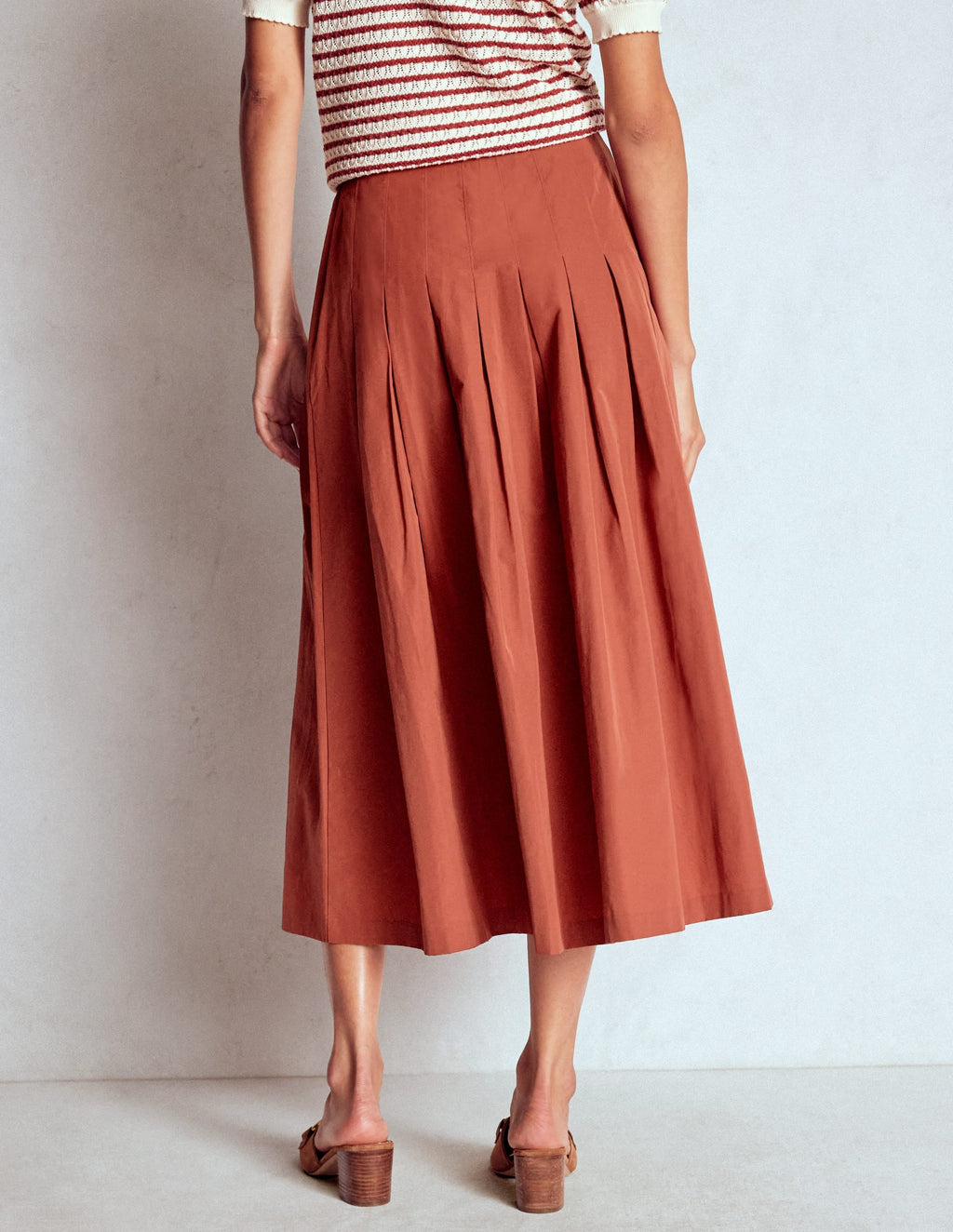 Valentina Taffeta Midi Skirt-Roasted Chestnut Brown