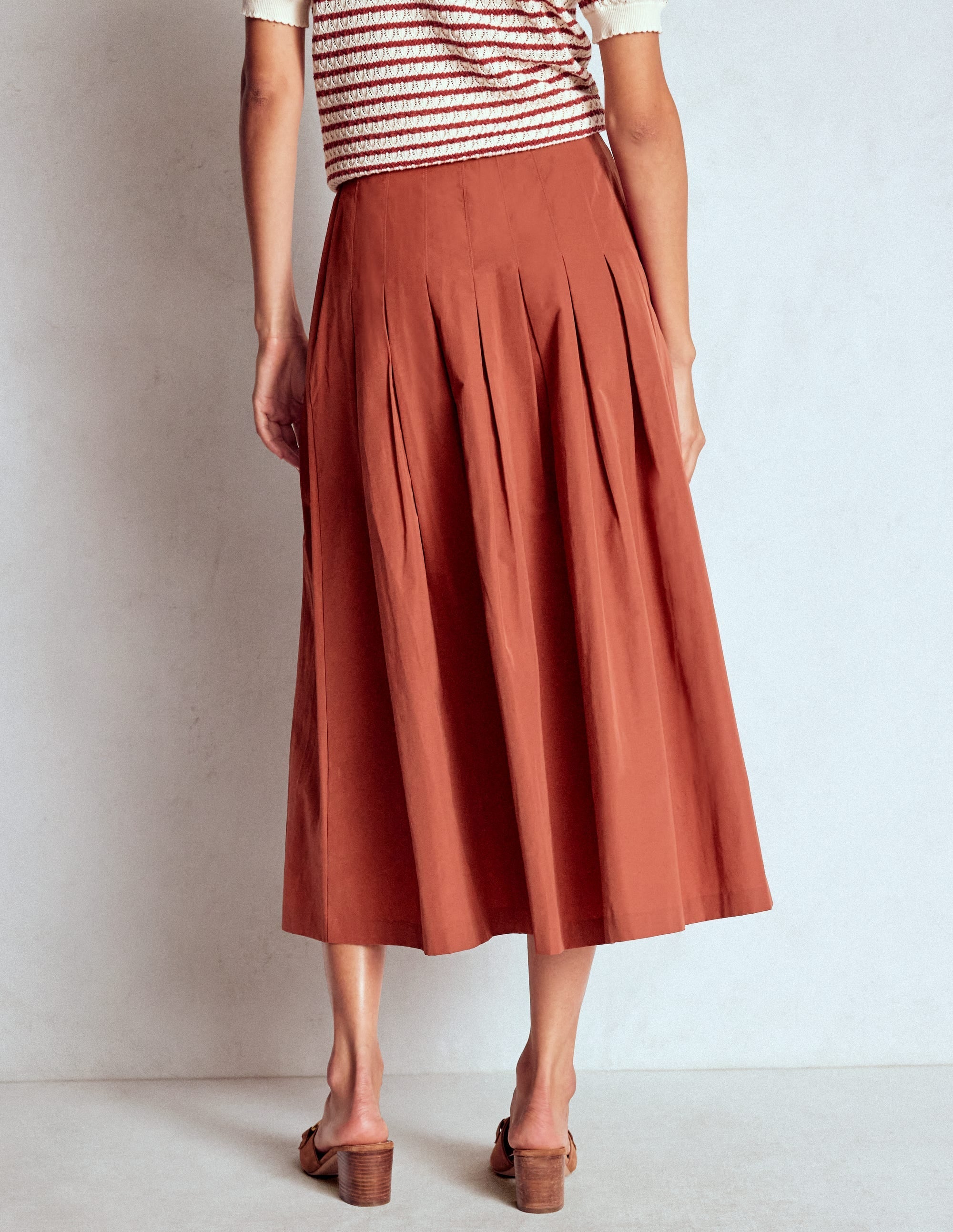 Valentina Taffeta Midi Skirt-Roasted Chestnut Brown