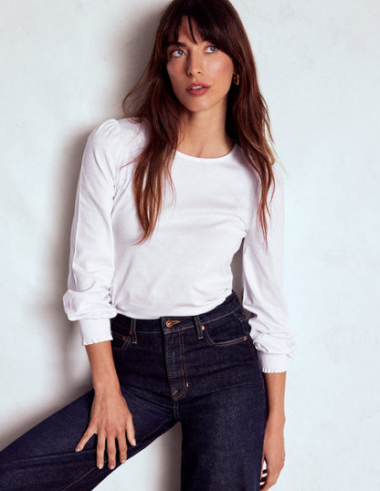 Smocked Cuff Supersoft Top-White