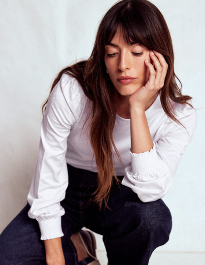 Smocked Cuff Supersoft Top-White