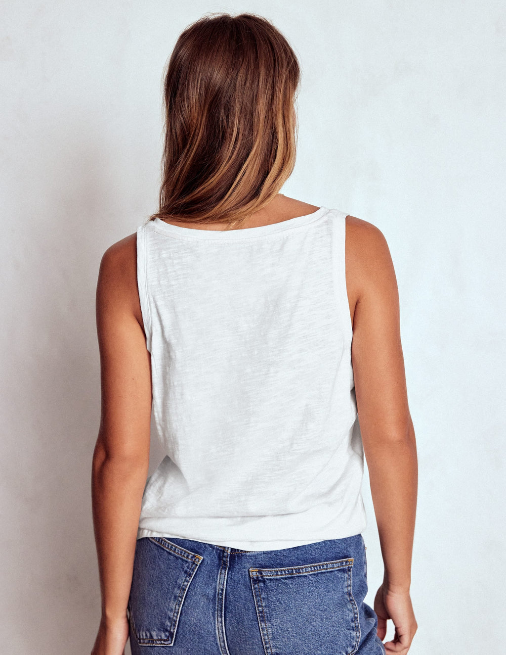 Regular V-Neck Slub Tank-White
