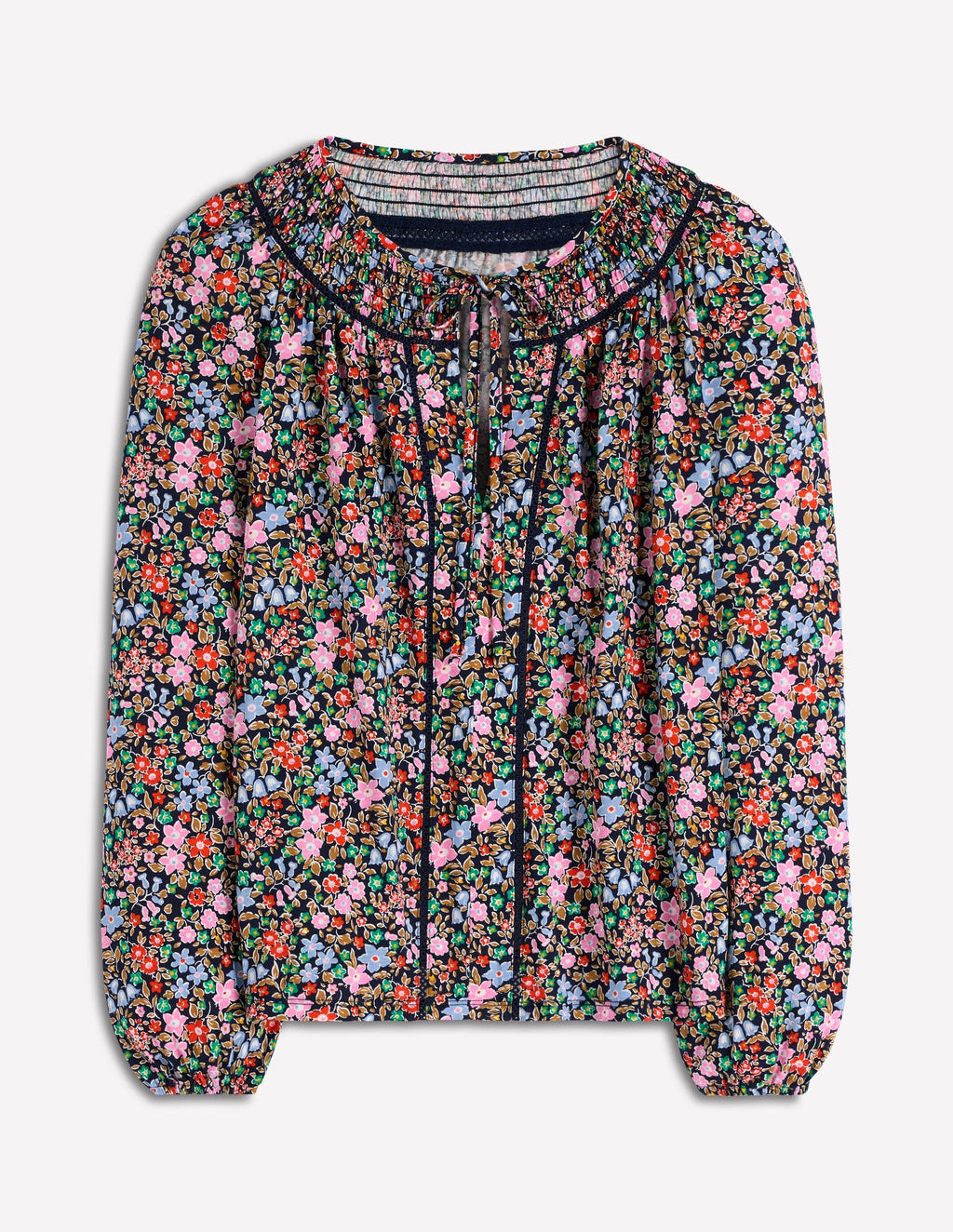 Georgia Smocked Jersey Top-Navy and Multi, Flowerbed