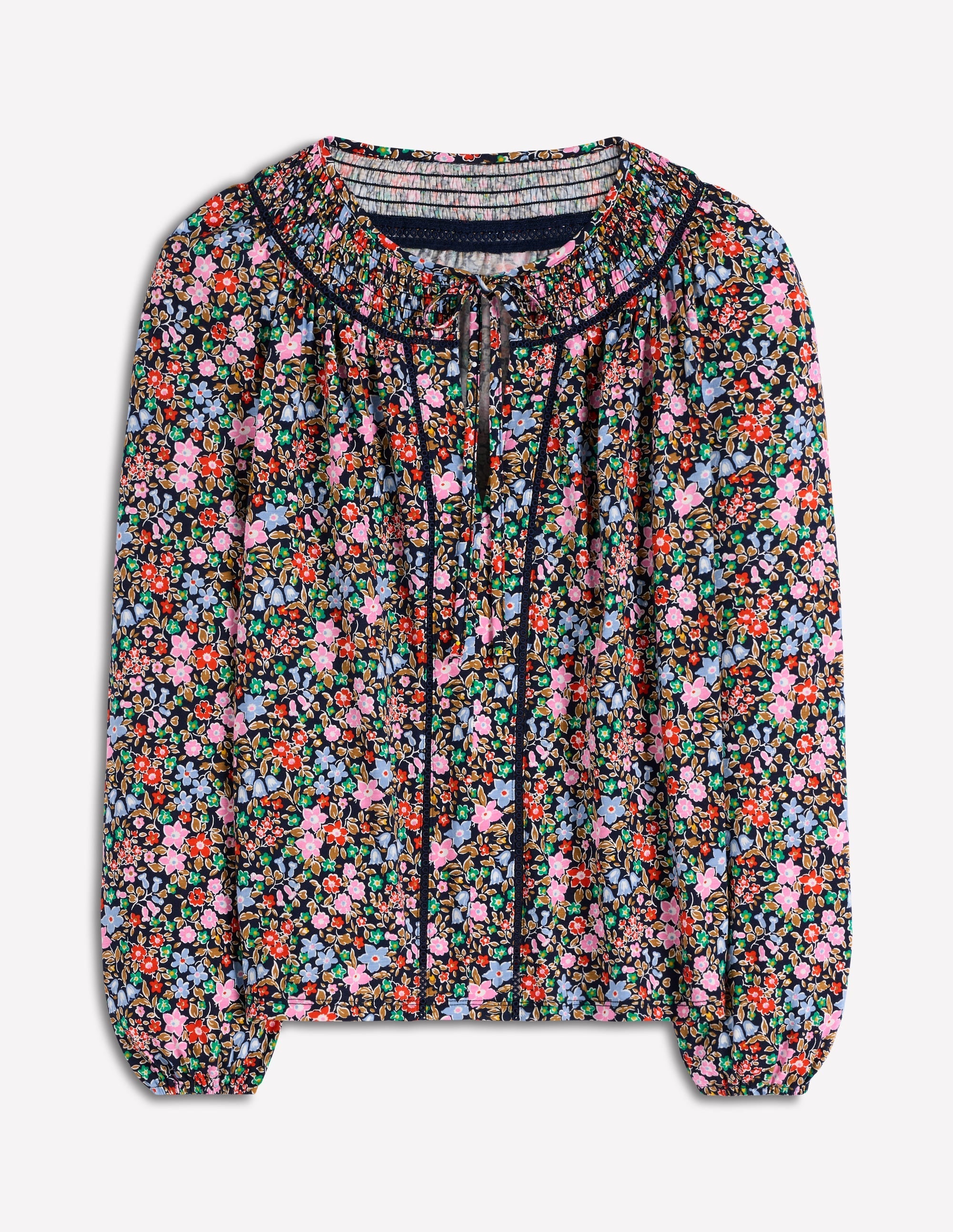 Georgia Smocked Jersey Top-Navy and Multi, Flowerbed