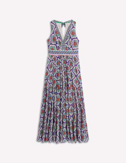 Serena Cotton Tie Maxi Dress-Bright Blue, Botanic Blush