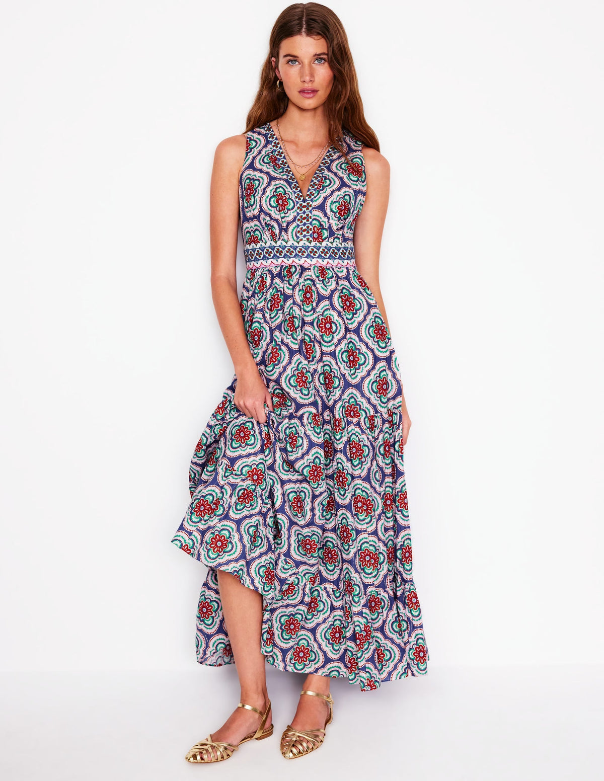 Serena Cotton Tie Maxi Dress-Bright Blue, Botanic Blush