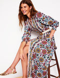 Ruby Linen Blend Shirt Dress-Ivory, Botanical Sprig