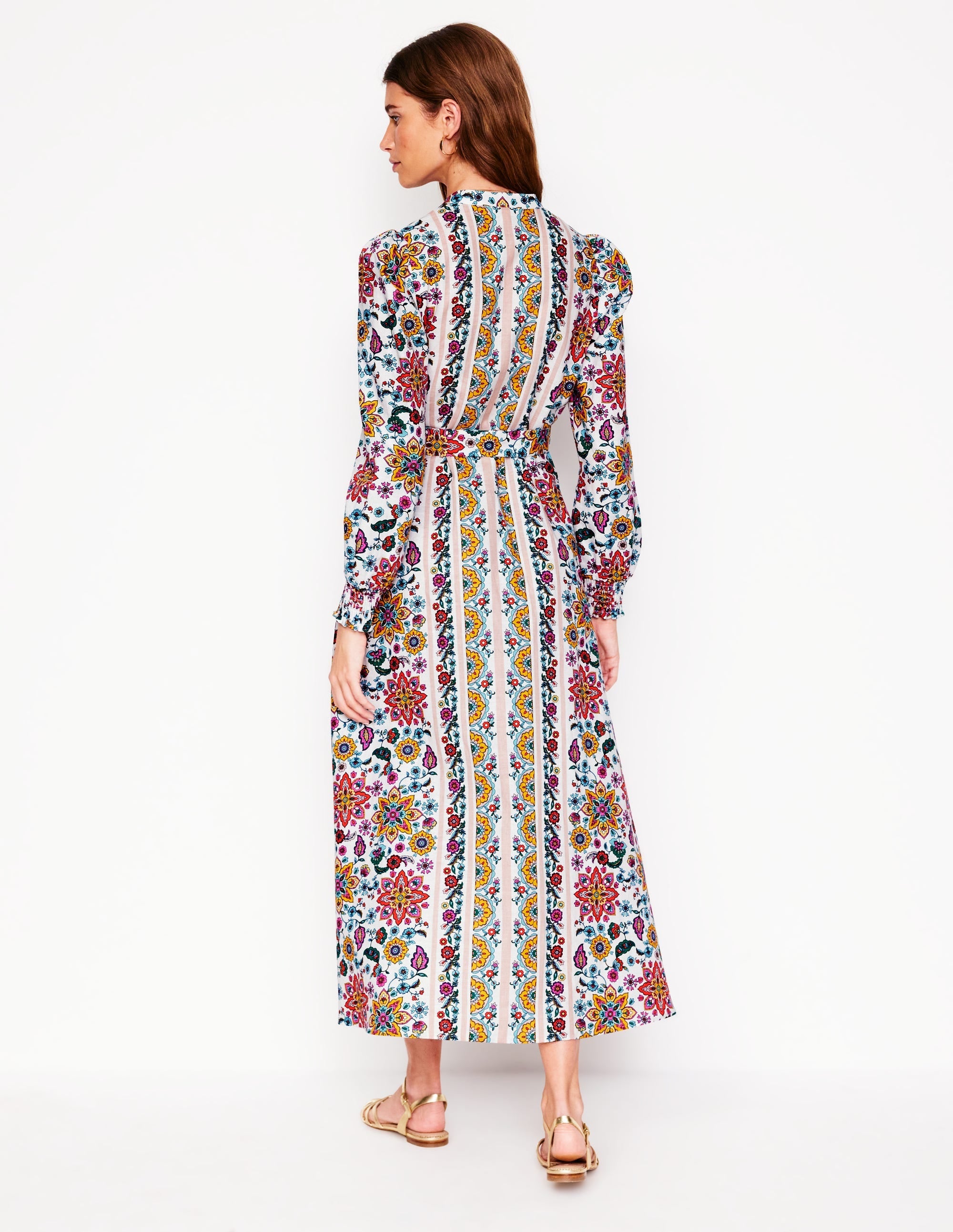 Ruby Linen Blend Shirt Dress-Ivory, Botanical Sprig