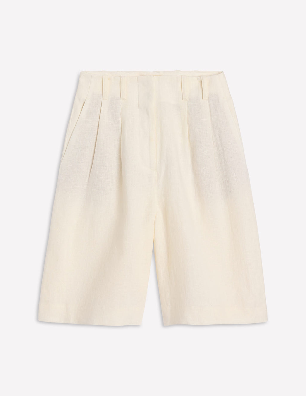 Pleat Linen Wide Leg Shorts-Ivory