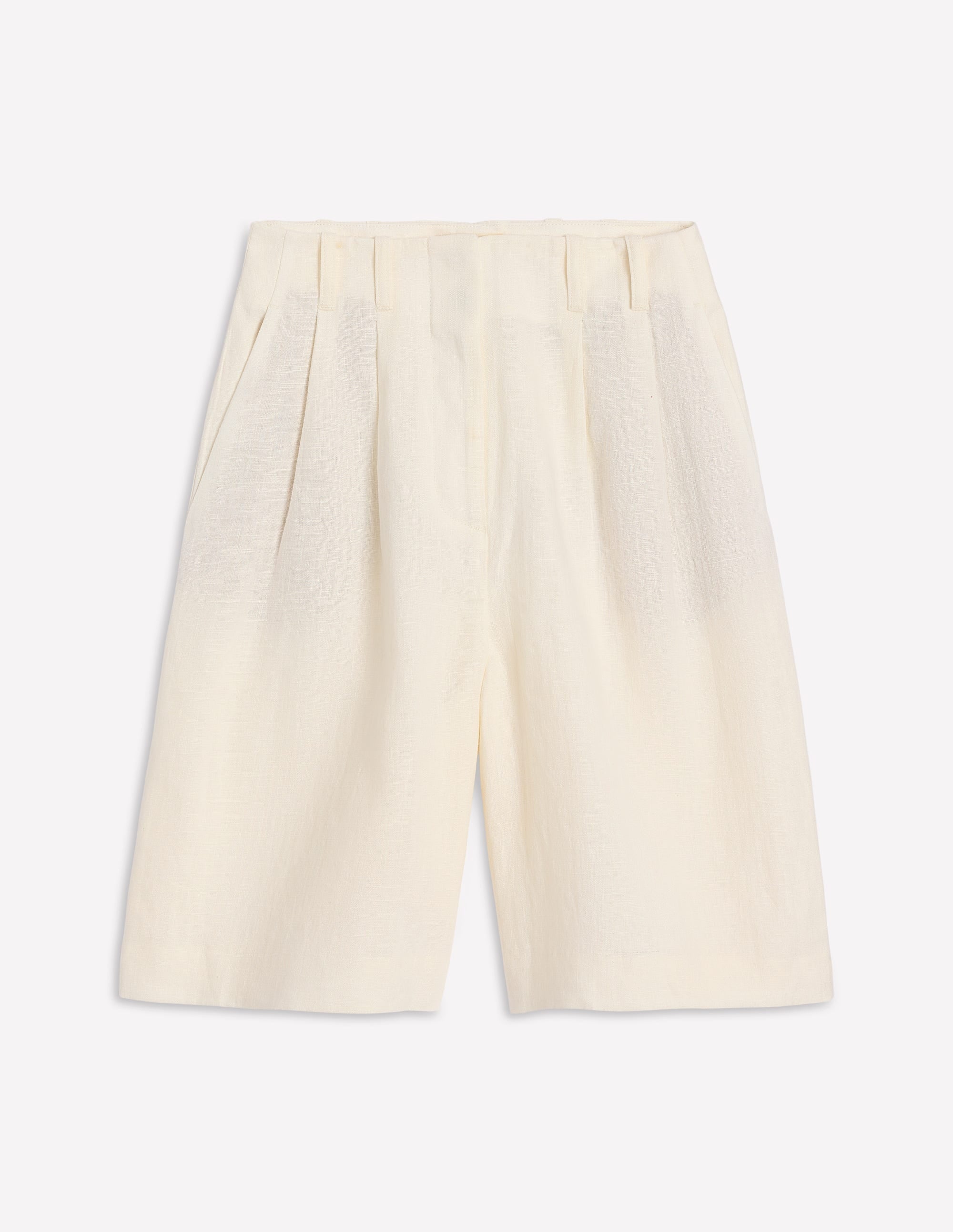 Pleat Linen Wide Leg Shorts-Ivory