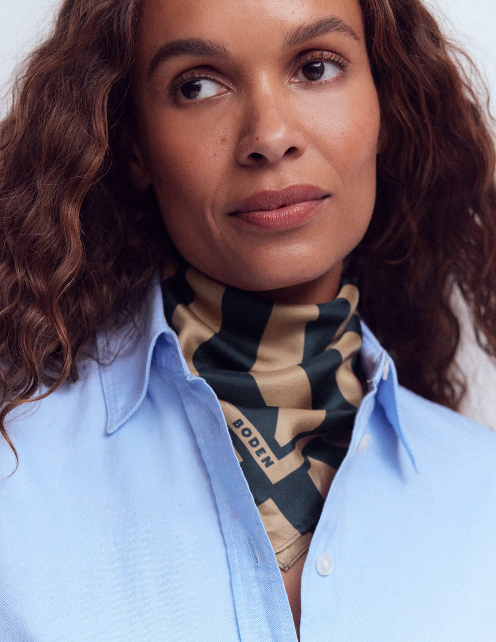 Elisabeth Silk Square Scarf-Navy and Camel Stripe
