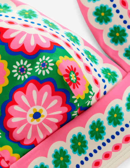 Porto V-neck Bikini Top-Multi, Flower Tile