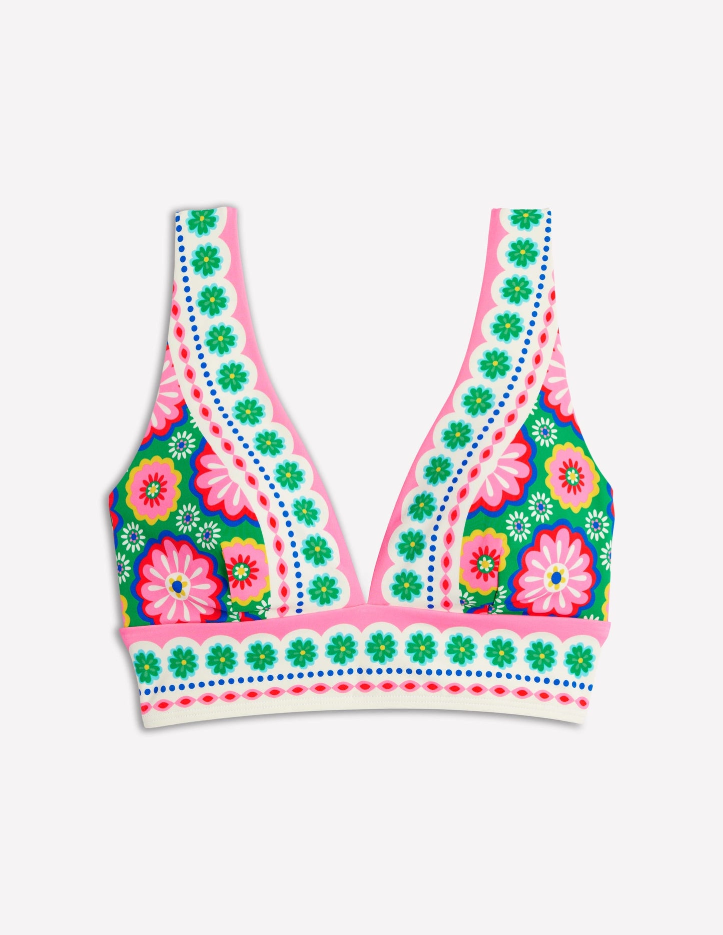 Porto V-neck Bikini Top-Multi, Flower Tile