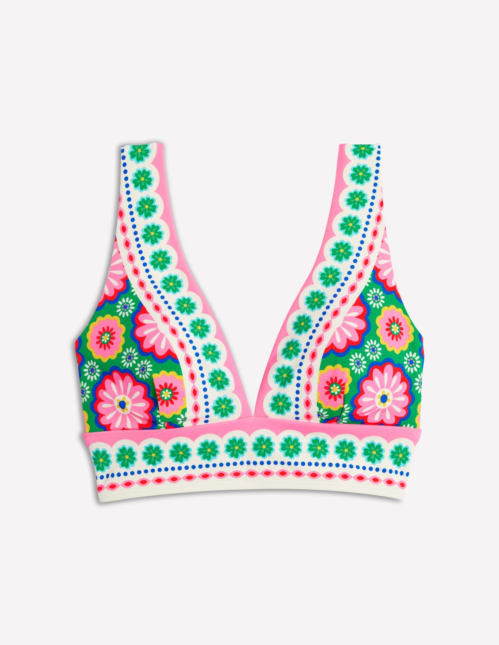 Porto V-neck Bikini Top-Multi, Flower Tile