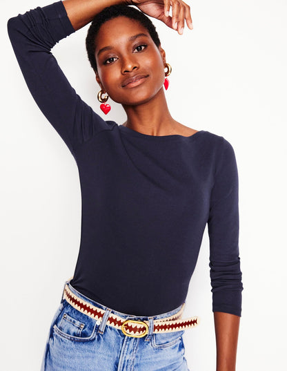Essential Boat-Neck Jersey Top-Navy
