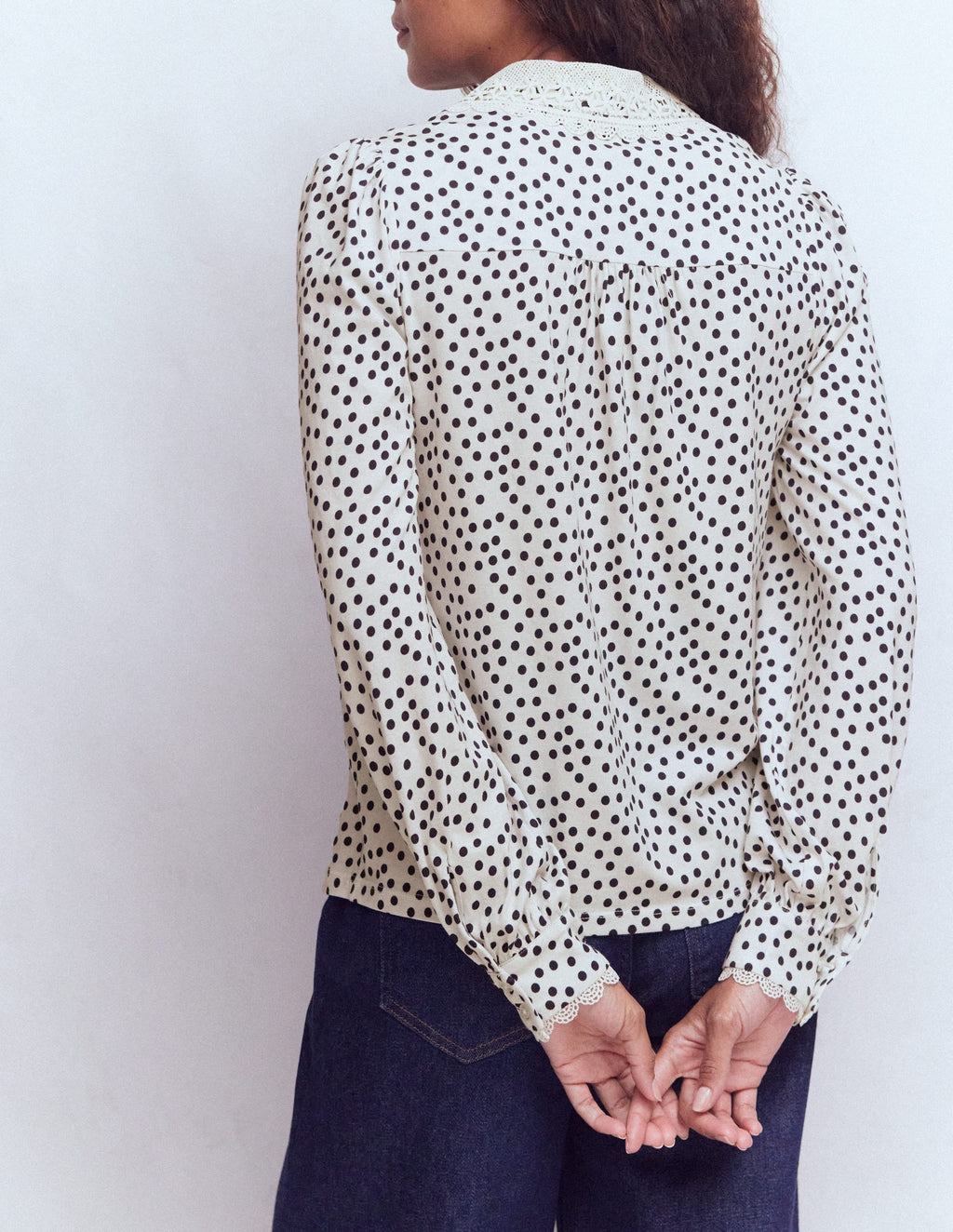 Lace Collar Blouse-Ivory, Painted Dot