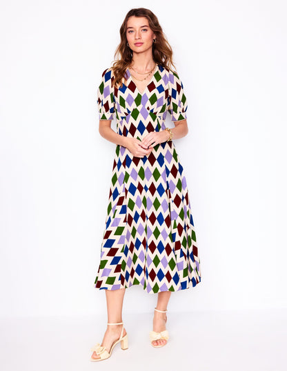 Rosie Godet Tea Dress-Multi, Diamond Stripe