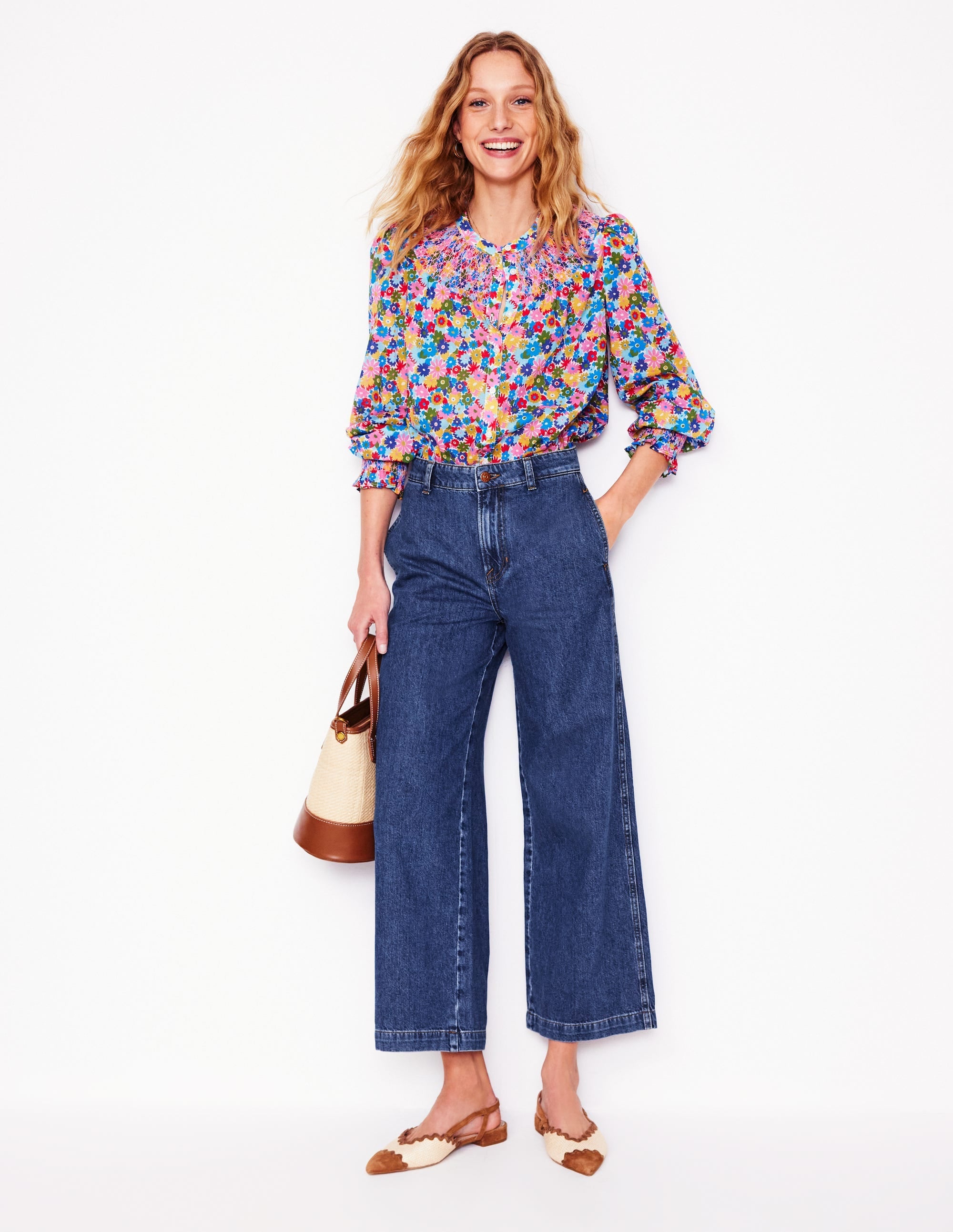 Cropped Fluid Jeans-Mid Vintage