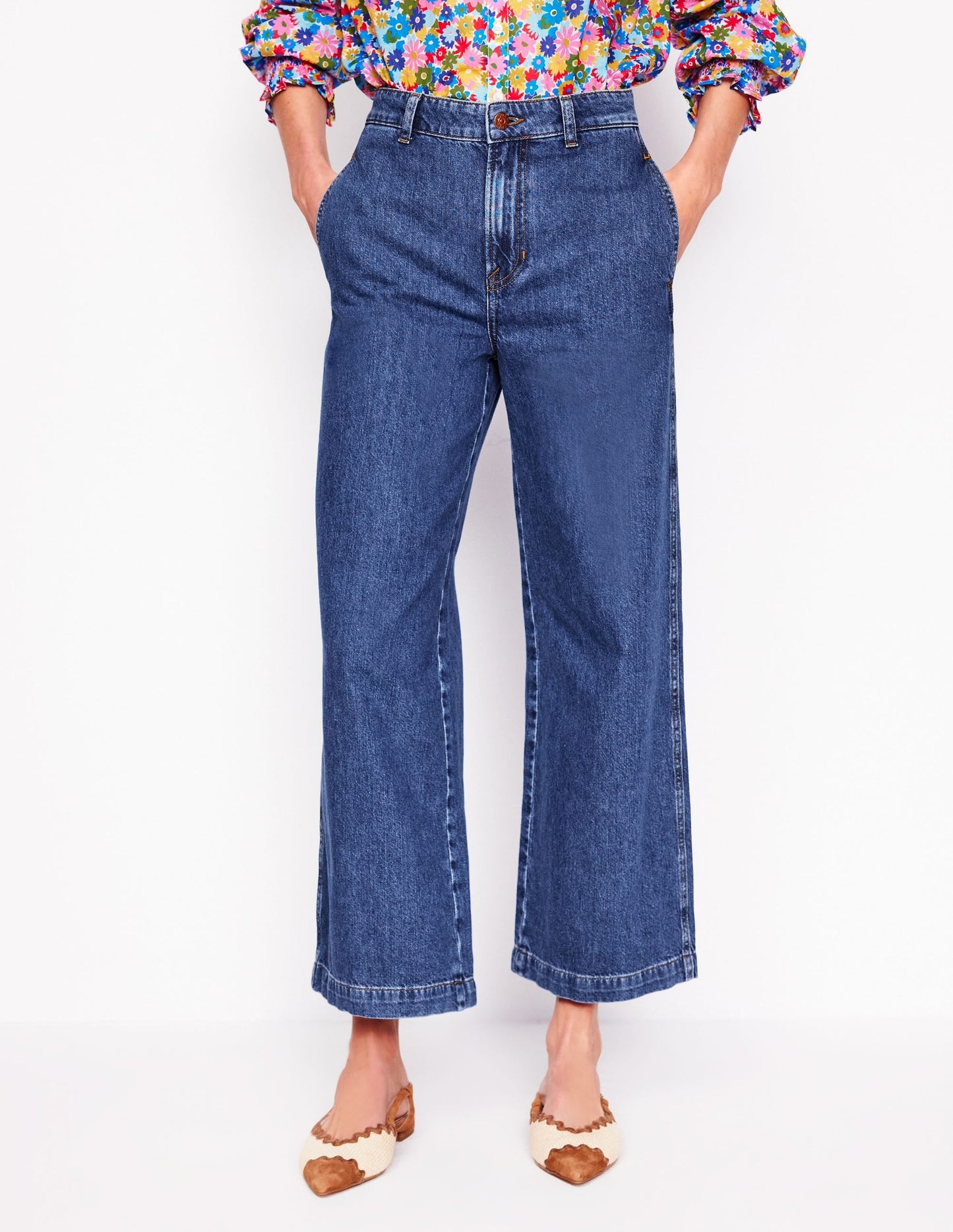 Cropped Fluid Jeans-Mid Vintage