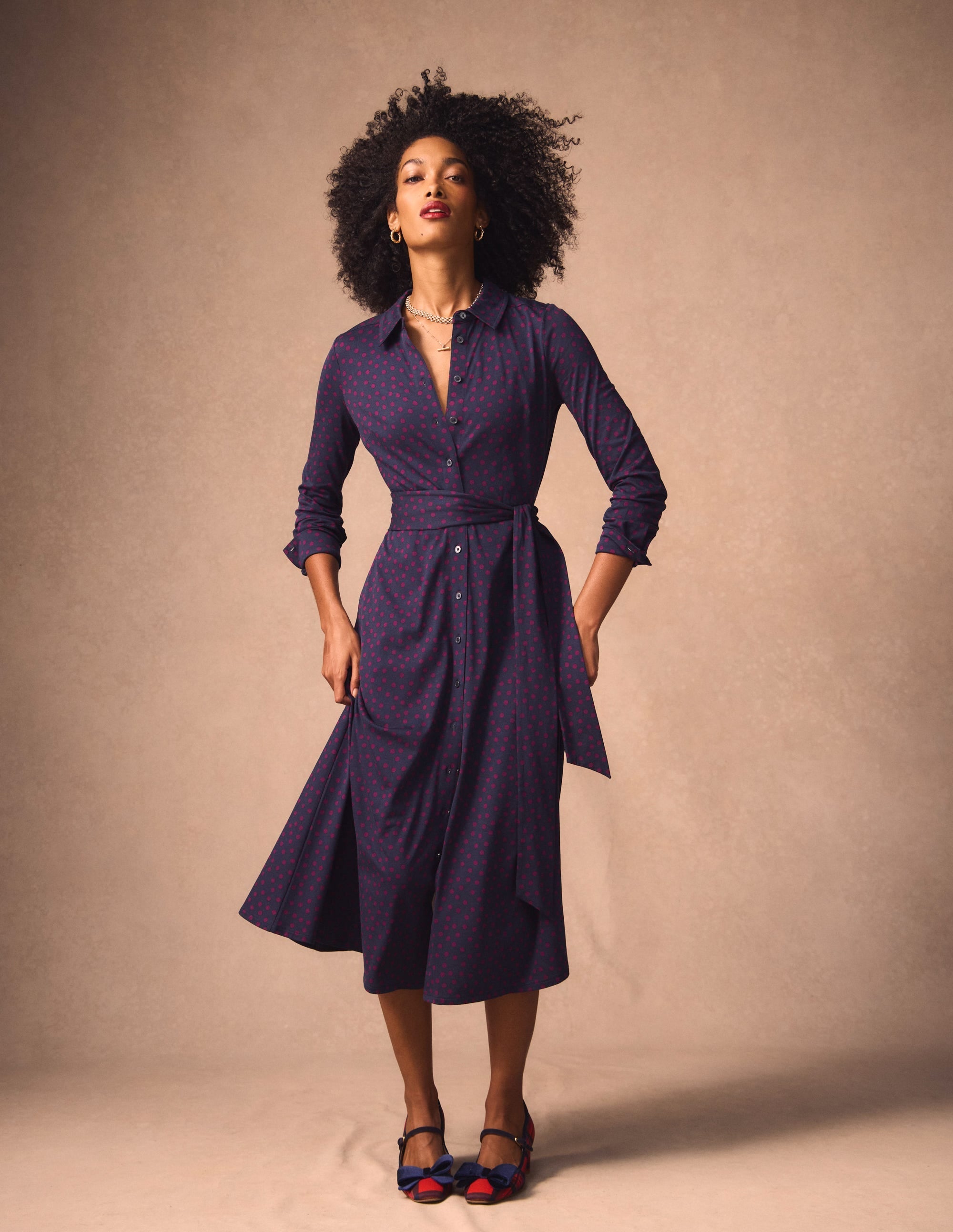 Marcia Jersey Shirt Dress-French Navy, Painted Dot