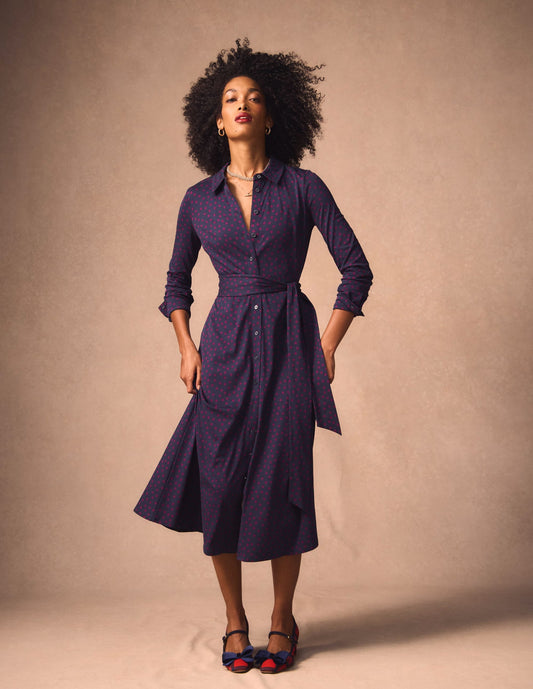 Marcia Jersey Shirt Dress-French Navy, Painted Dot