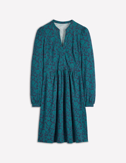 Naomi Relaxed Jersey Dress-Midnight Ocean, Ornate Flora