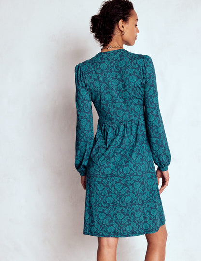 Naomi Relaxed Jersey Dress-Midnight Ocean, Ornate Flora
