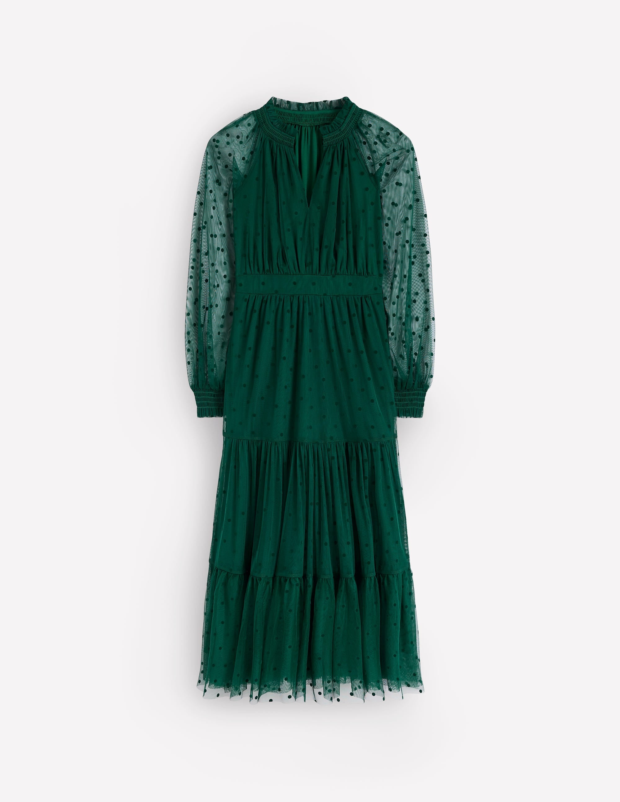 Lucille Tulle Midi Dress-Emerald Night