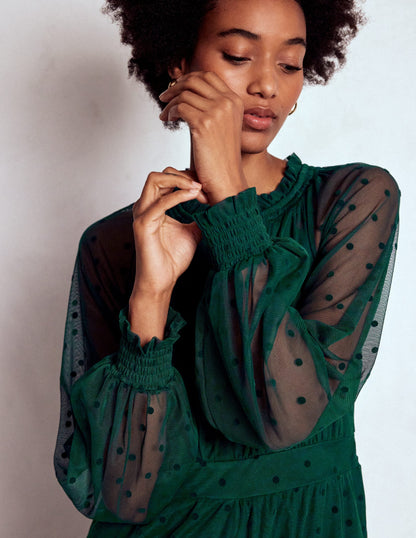 Lucille Tulle Midi Dress-Emerald Night