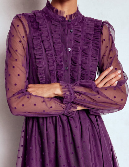 Tulle Ruffle Maxi Dress-Viola Purple