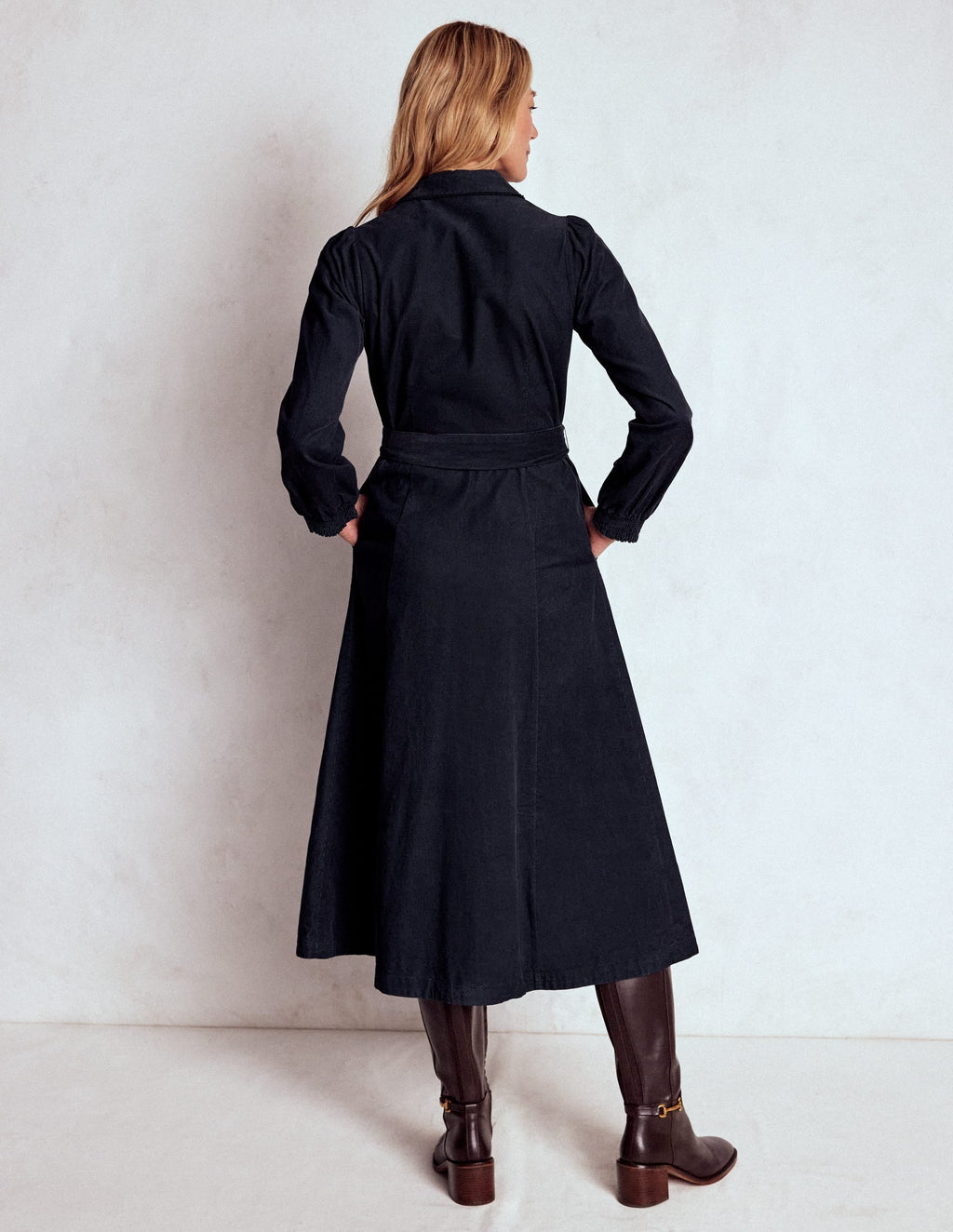 Clara Cord Midi Dress-Midnight Blue