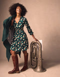 Sarah Short Jersey Dress-Emerald Night, Garden Blossom