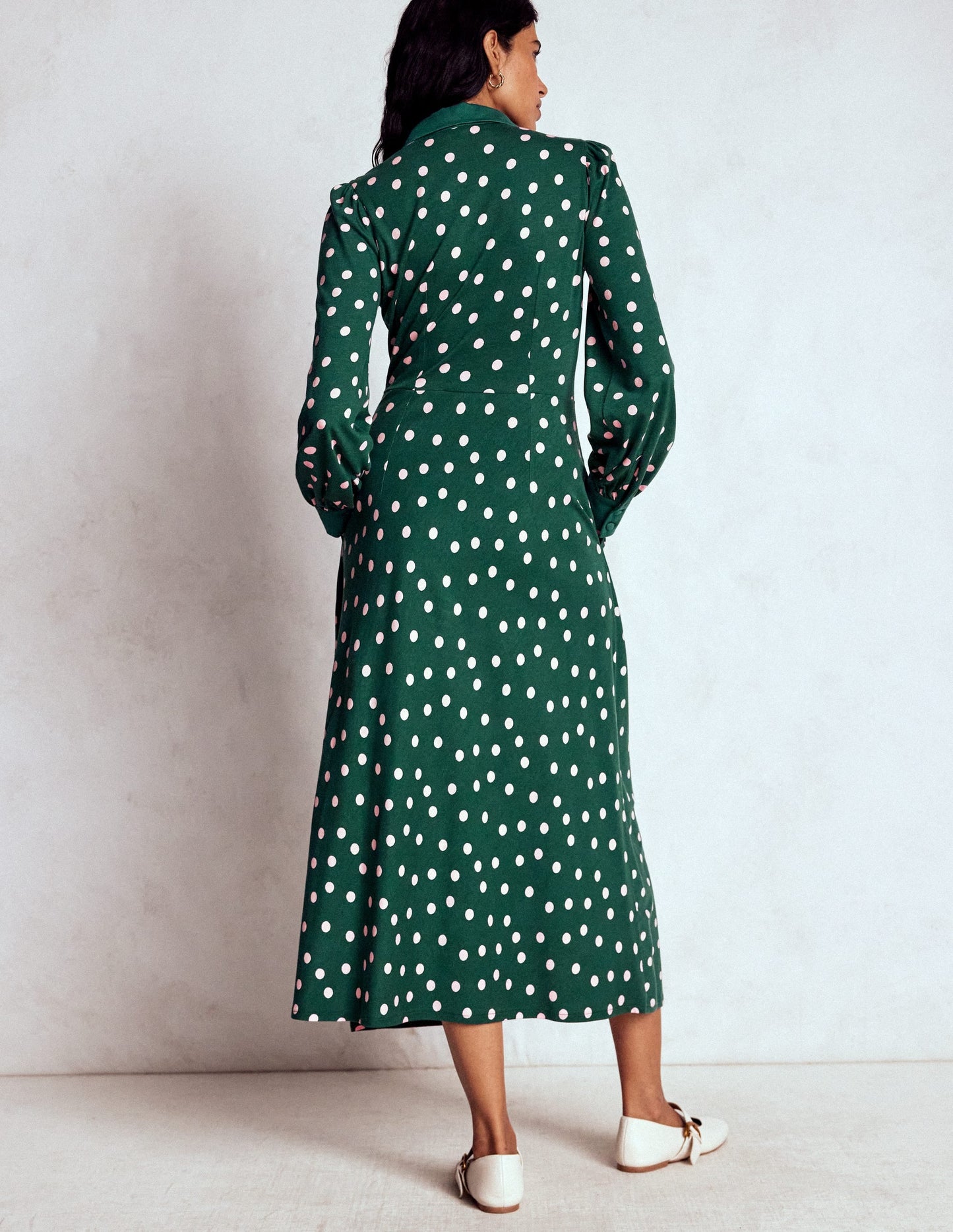 Empire Waistline Shirt Dress-Emerald Night, Painted Dot