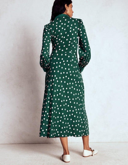 Empire Waistline Shirt Dress-Emerald Night, Painted Dot
