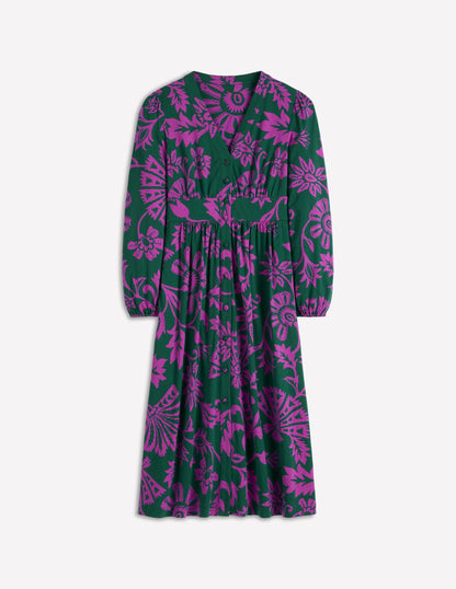 Natalia Long Sleeve Tea Dress-Emerald Night, Elaborate Vine