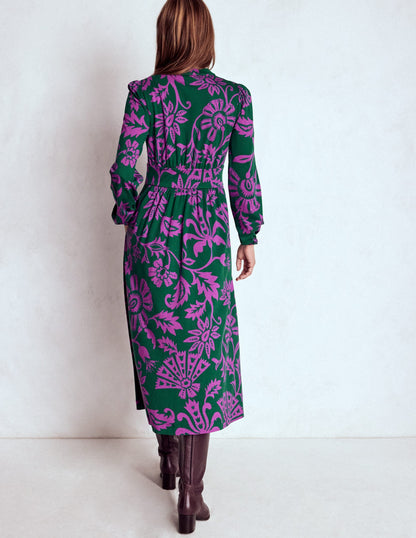 Natalia Long Sleeve Tea Dress-Emerald Night, Elaborate Vine