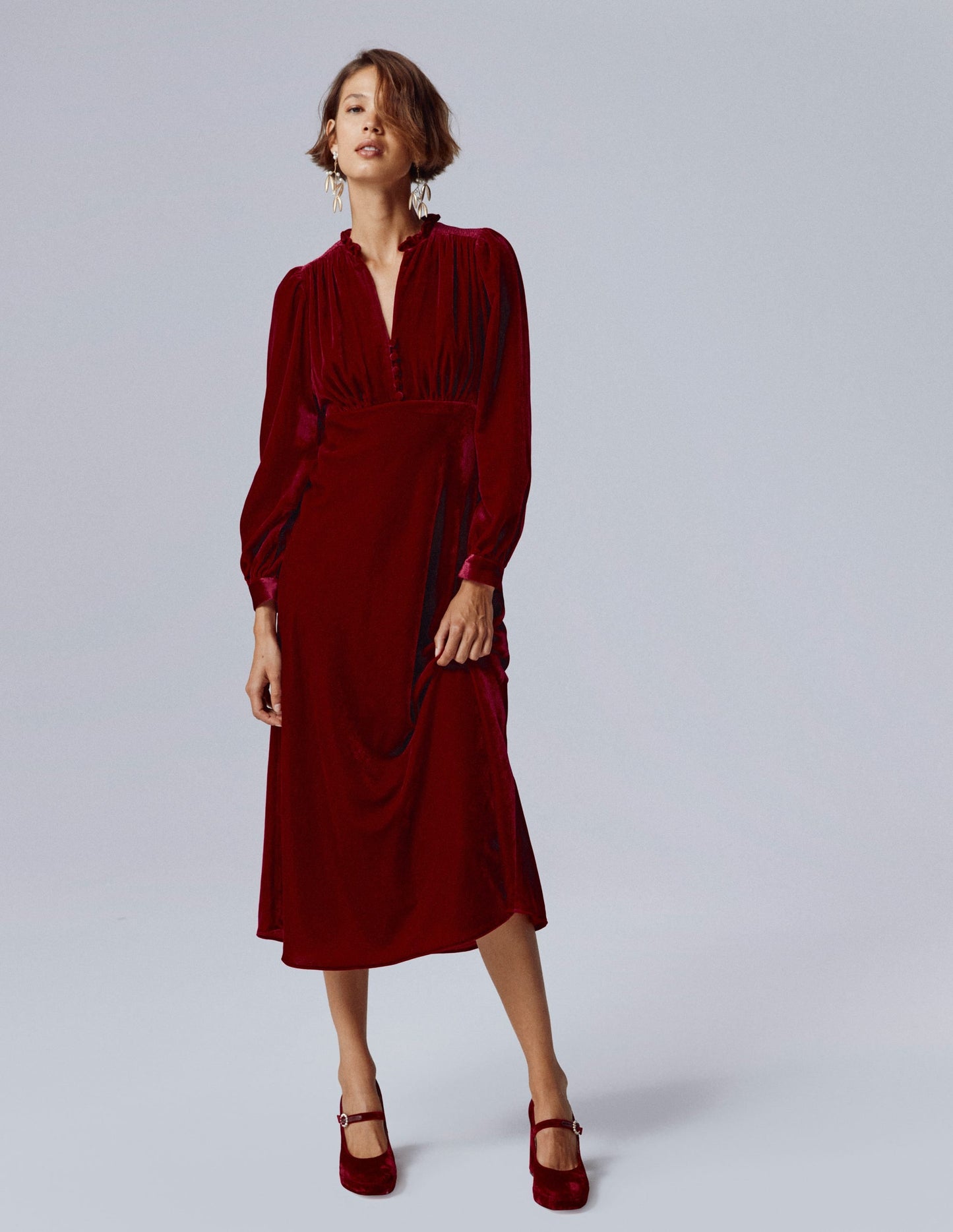Cassie Velvet Tea Dress-Ruby Red