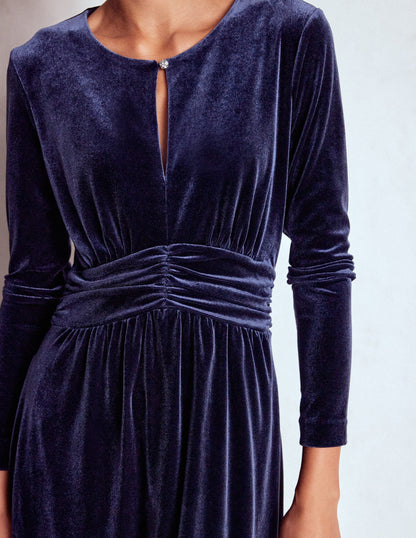 Tilda Velvet Midi Dress-Navy