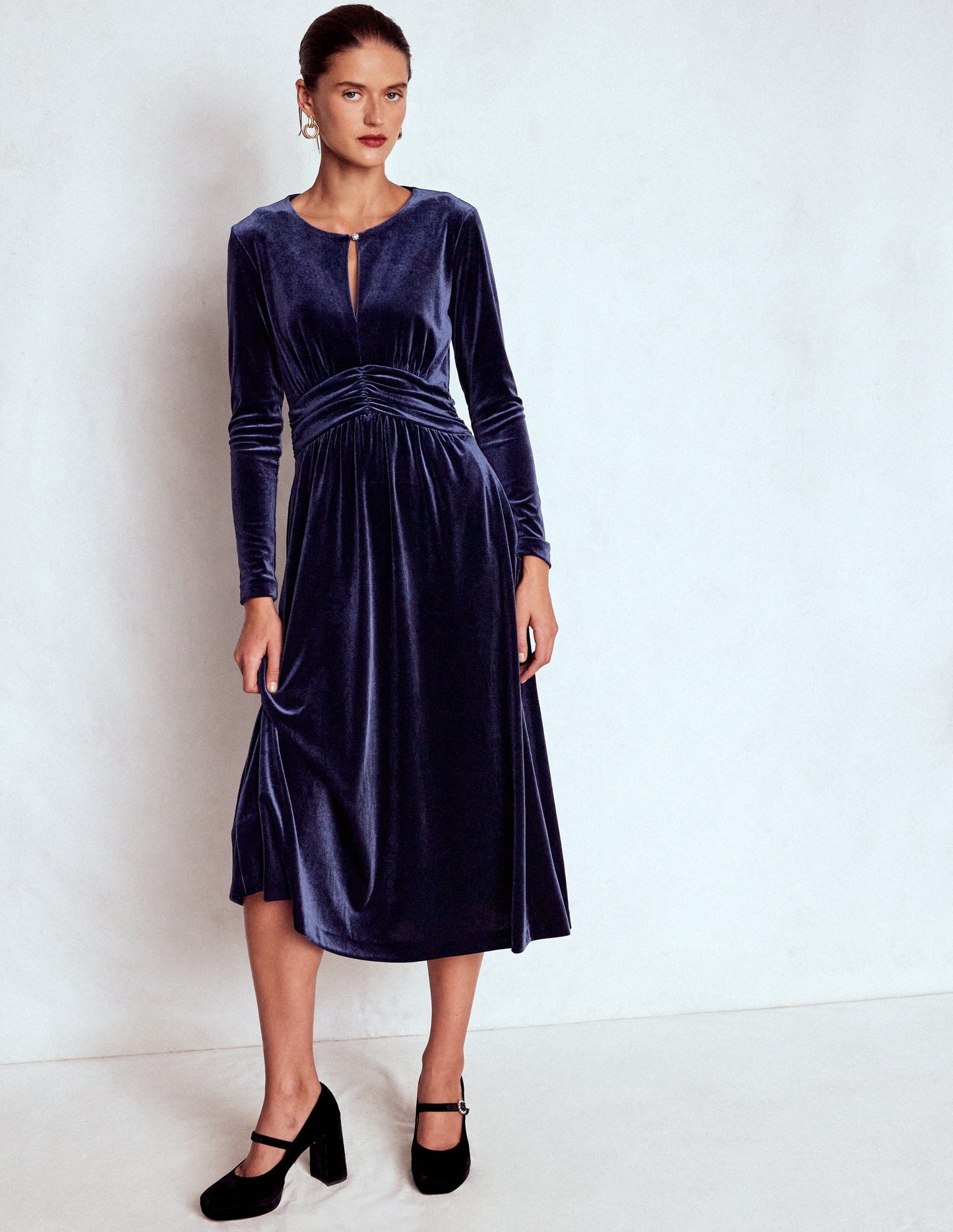 Tilda Velvet Midi Dress-Navy