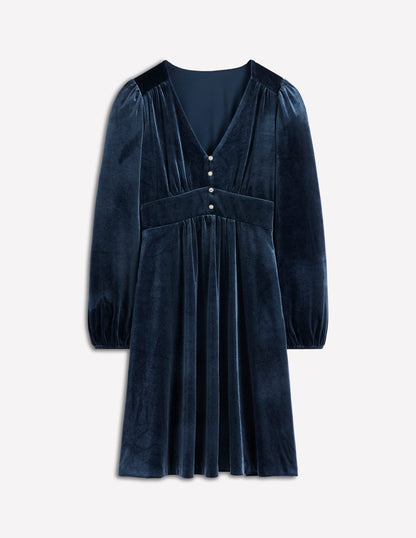 Jocelyn Short Velvet Dress-Midnight Ocean