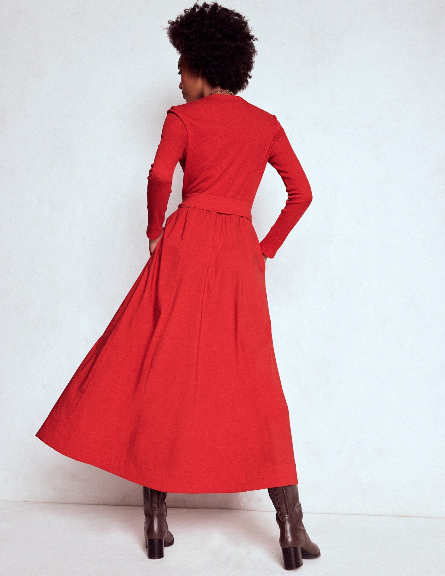 Button Detail Mix Dress-Crimson Red