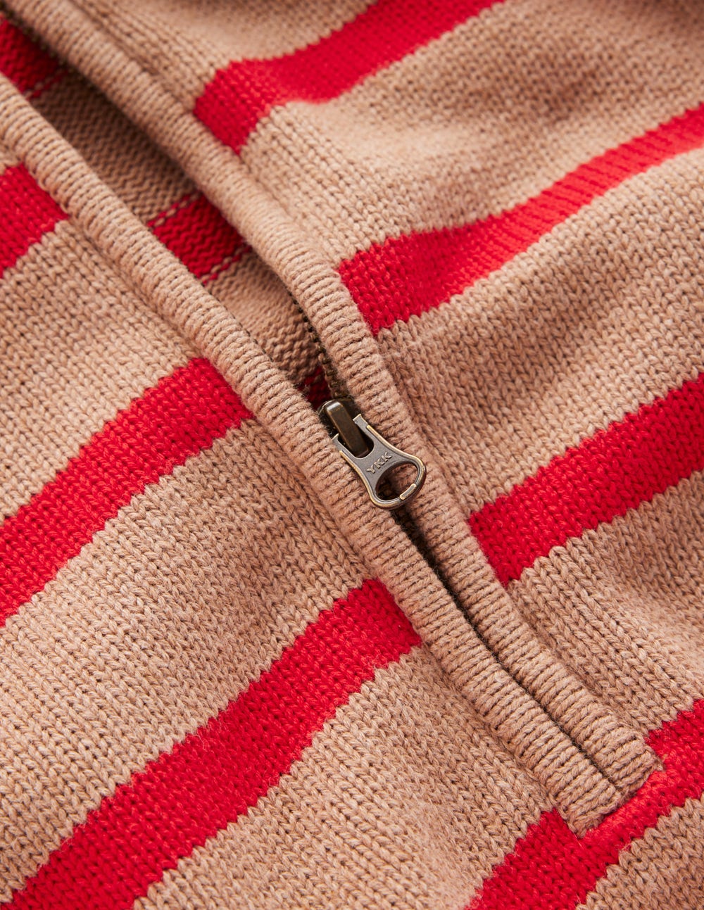 Lucy Half Zip Sweater-Camel Melange, Red Stripe