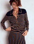 Liz Henley Sweater-Navy / Camel