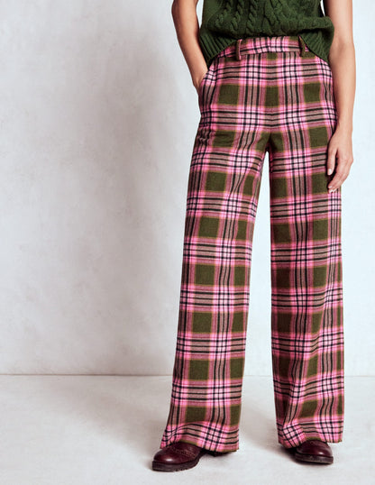 Belgravia Wool Blend Pants-Olive, Green and Pink Check